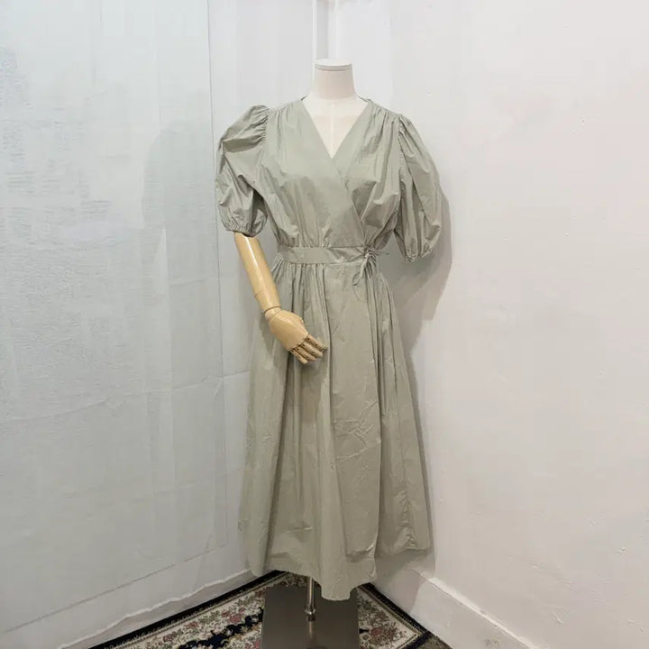[BUNJANG] Offner Puff Sleeve Wrap Long Dress / offner 반팔 랩원피스 롱원피스 롱드레스 퍼프 3266