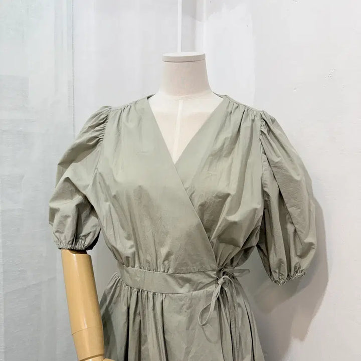 [BUNJANG] Offner Puff Sleeve Wrap Long Dress / offner 반팔 랩원피스 롱원피스 롱드레스 퍼프 3266
