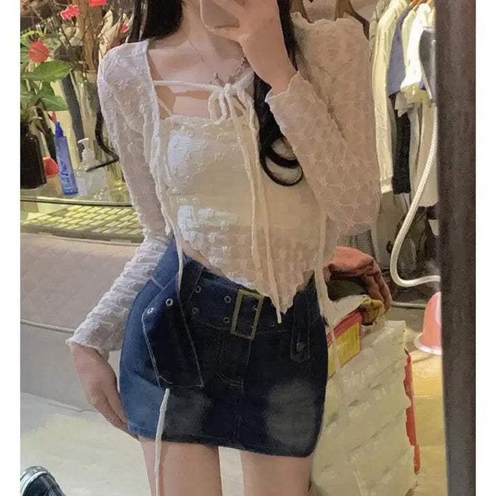[BUNJANG] Lace Camisole Cardigan Set / 나시 가디건 세트 (새상품)