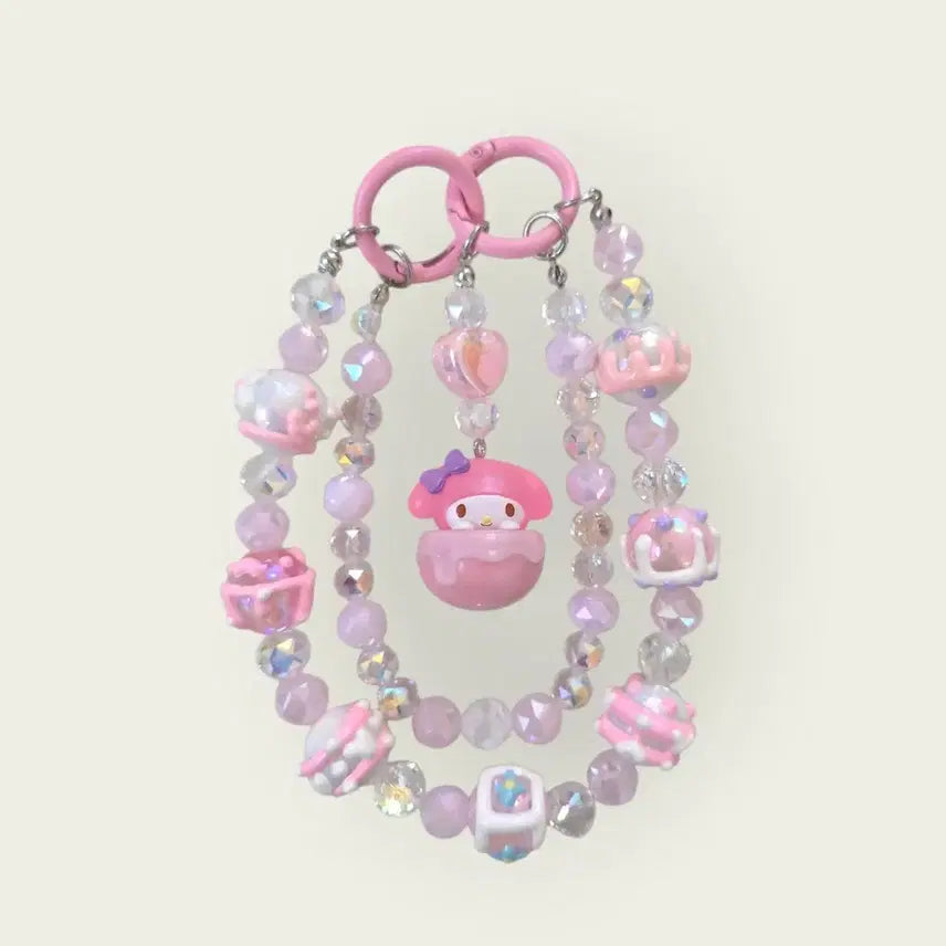 [BUNJANG] Sanrio Glitter Bead Strap Keyring / 키티 마멜 반짝반짝 고퀄 비즈 스트랩 키링