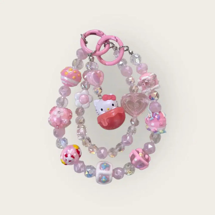 [BUNJANG] Sanrio Glitter Bead Strap Keyring / 키티 마멜 반짝반짝 고퀄 비즈 스트랩 키링