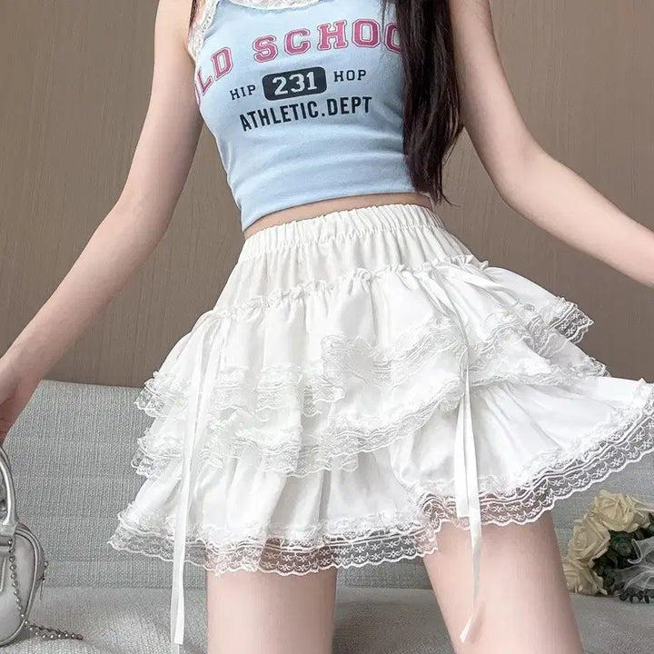 [BUNJANG] Kankan Lace Frill Mini Skirt / [새상품/빠른발송] 캉캉 레이스 프릴 미니스커트 히메 갸루 치마