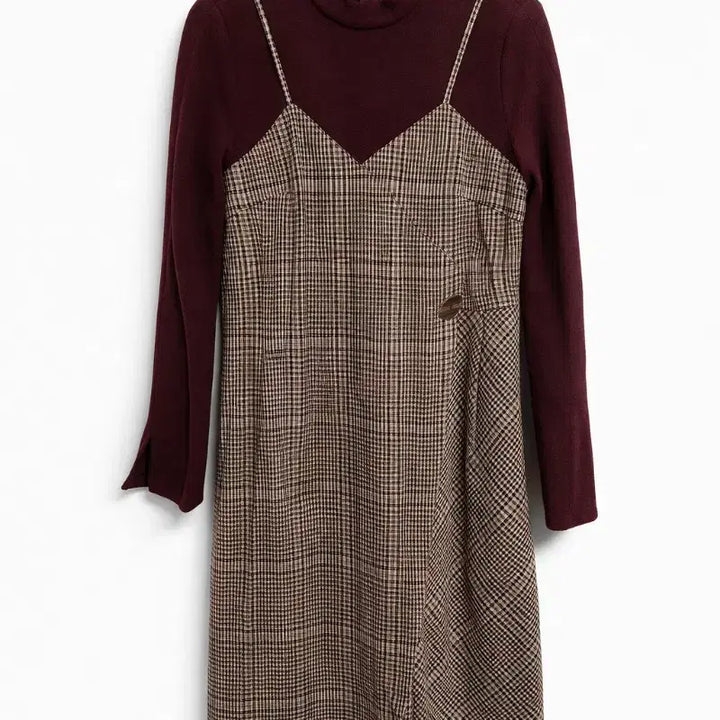 [SOLD OUT] 체크 뷔스티에 롱 원피스 버건디