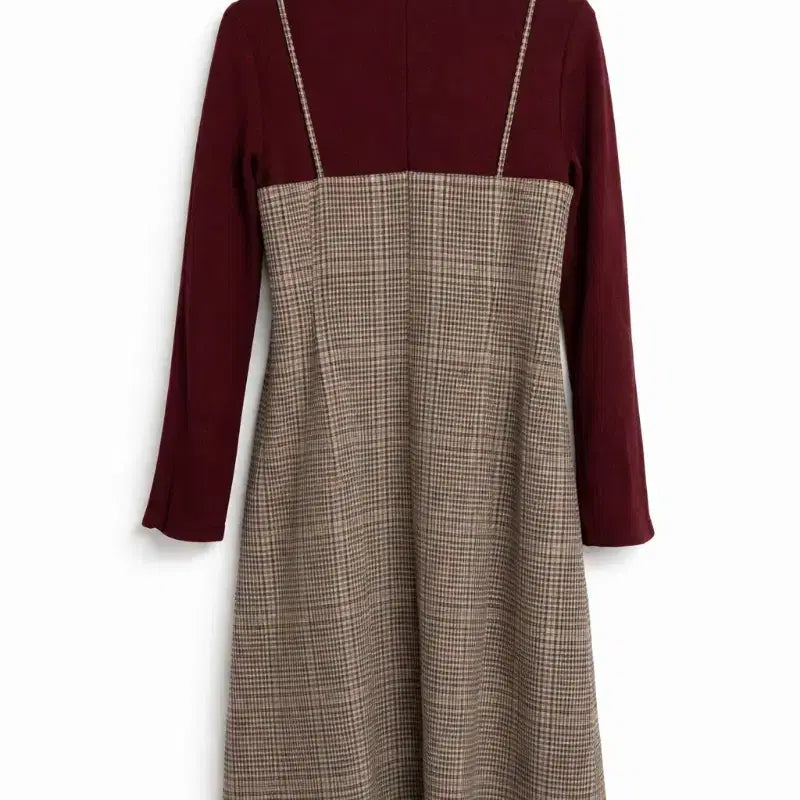 [SOLD OUT] 체크 뷔스티에 롱 원피스 버건디