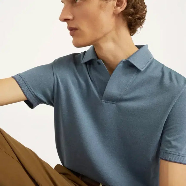 [BUNJANG] Loro Piana Open Polo Shirt Teal Cotton Silk Blend Size XL / [110] 로로피아나 오픈 폴로 (XL)