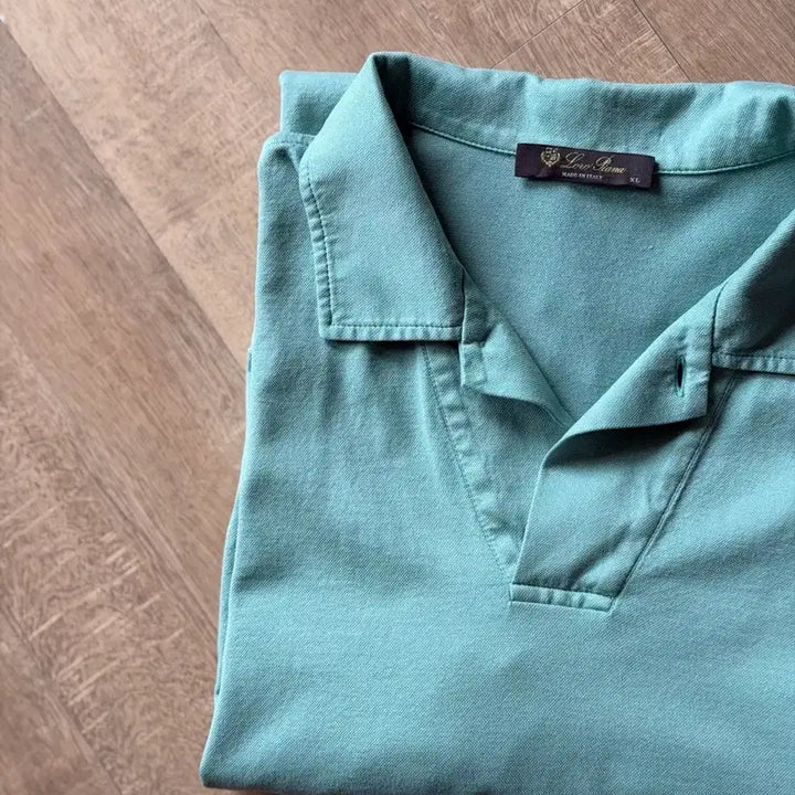 [BUNJANG] Loro Piana Open Polo Shirt Teal Cotton Silk Blend Size XL / [110] 로로피아나 오픈 폴로 (XL)