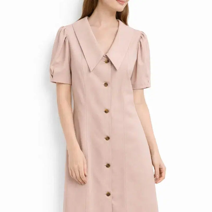 [SOLD OUT] 핑크 빅카라 반팔 단추 원피스