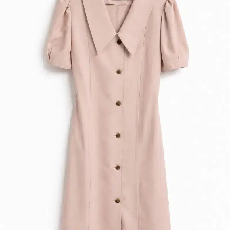 [SOLD OUT] 핑크 빅카라 반팔 단추 원피스