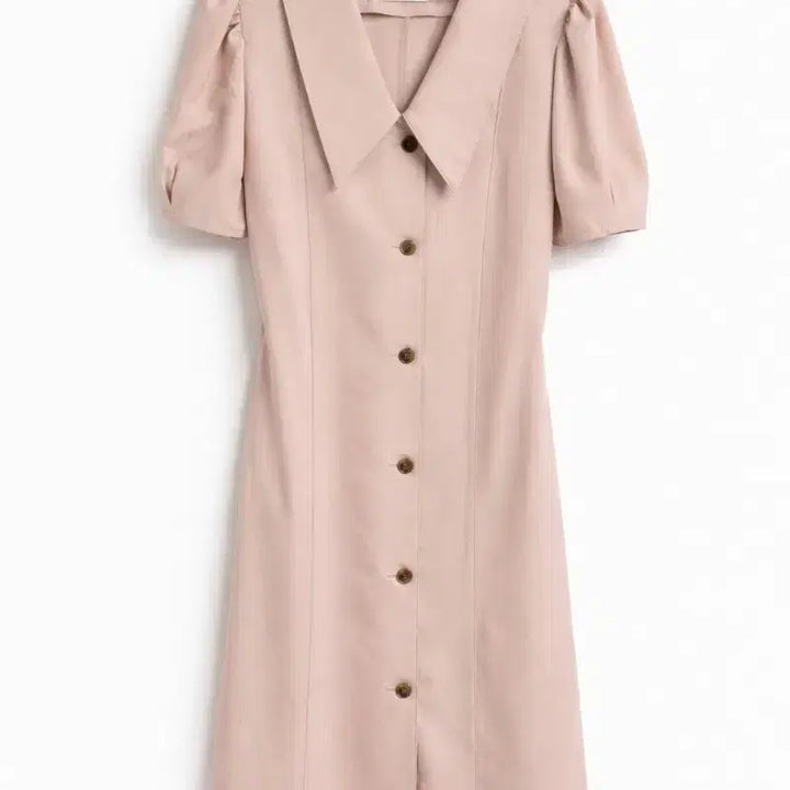 [SOLD OUT] 핑크 빅카라 반팔 단추 원피스
