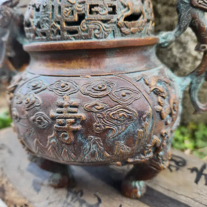 [BUNJANG] Antique Incense Burner with Twin Handles / 3족 쌍귀(양이) 동향로