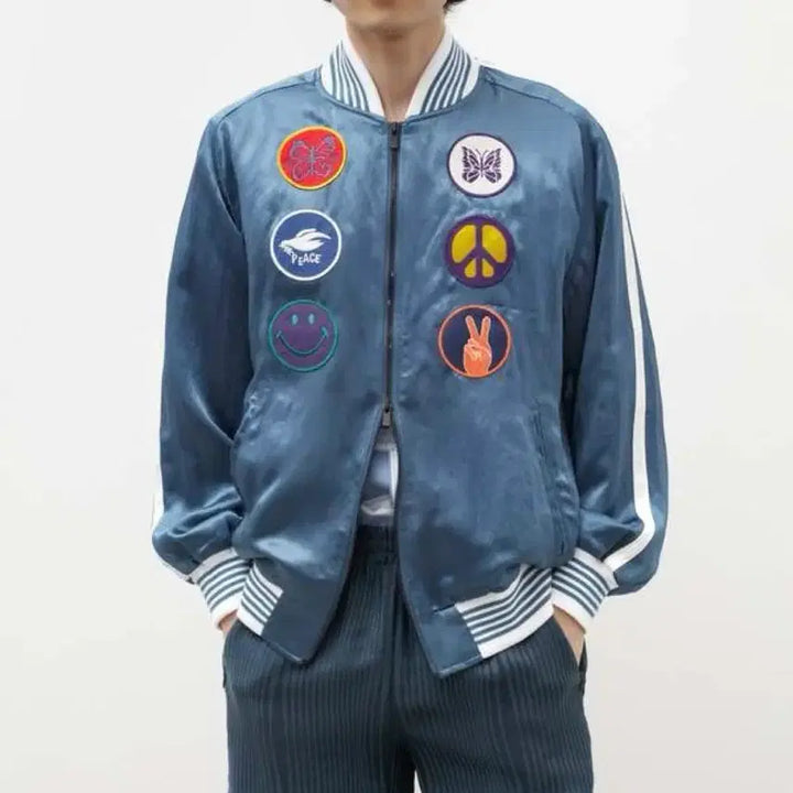 [BUNJANG] Needles Acetate Satin Award Jacket Blue / [M] 니들스 아세테이트 사틴 어워드 자켓 블루