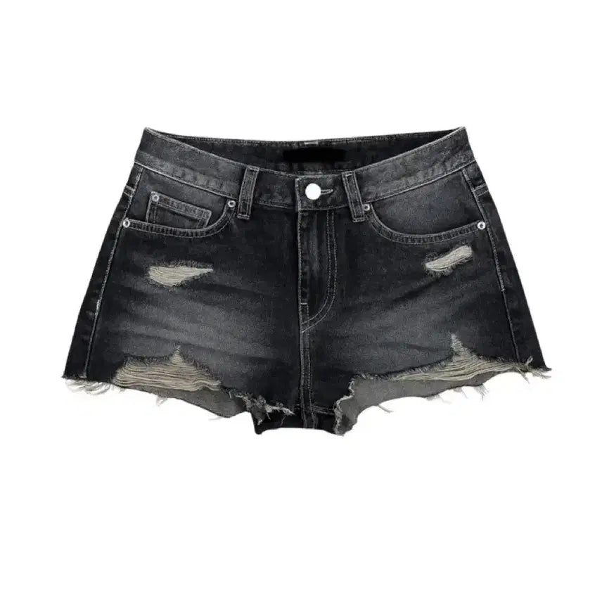 [BUNJANG] Leejae Karina-worn Y2K Denim Shorts (Black) / [택안뗌] 리재 카리나착용 데미지 y2k 데님 숏 팬츠 흑청