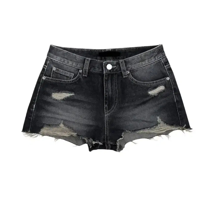 [BUNJANG] Leejae Karina-worn Y2K Denim Shorts (Black) / [택안뗌] 리재 카리나착용 데미지 y2k 데님 숏 팬츠 흑청