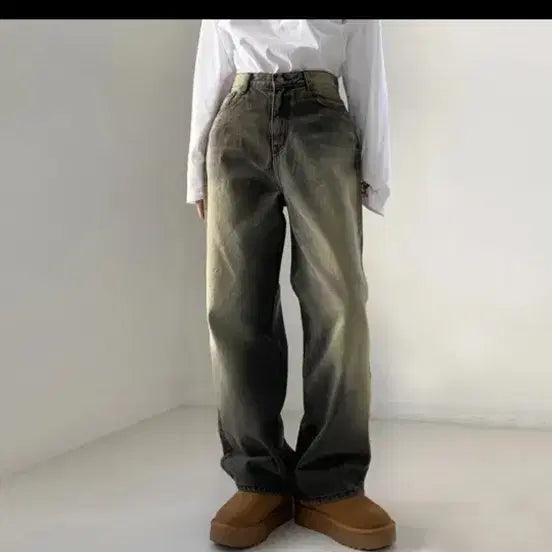 [BUNJANG] Vintage Washed Wide Denim Pants / 빈티지 워싱 와이드 데님 팬츠