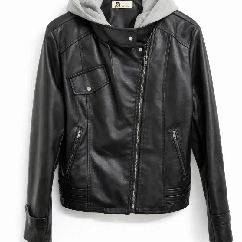 [SOLD OUT] 후드 블랙 레더 라이더 자켓