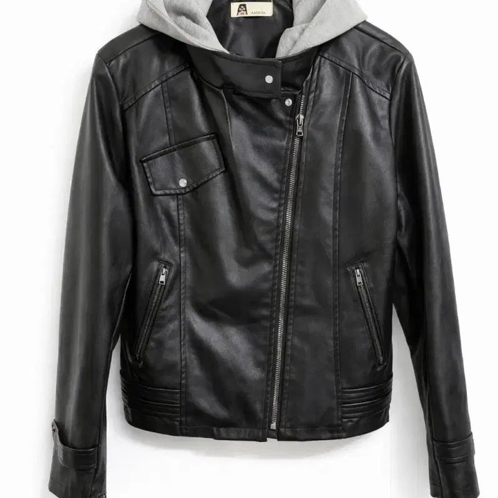 [SOLD OUT] 후드 블랙 레더 라이더 자켓