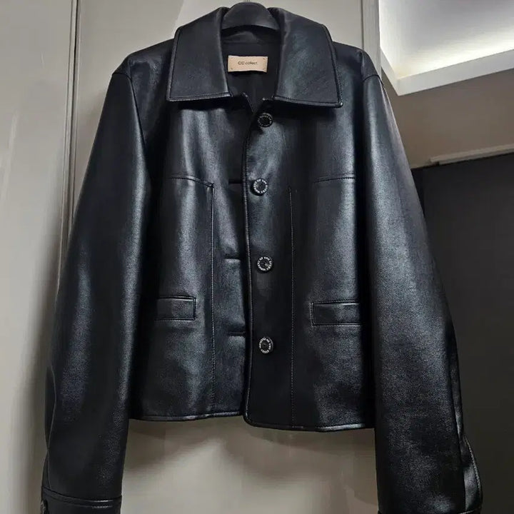 [BUNJANG] CC Collect Faux Leather Jacket / CC collect 블랙 인조 가죽 페이크레더 자켓