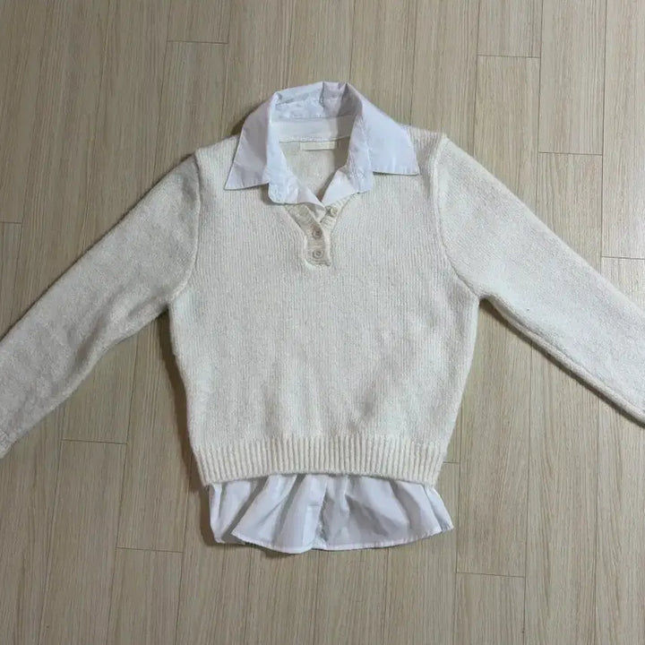 [BUNJANG] Ivory Knit Shirt / 아이보리 니트 셔츠 일체형