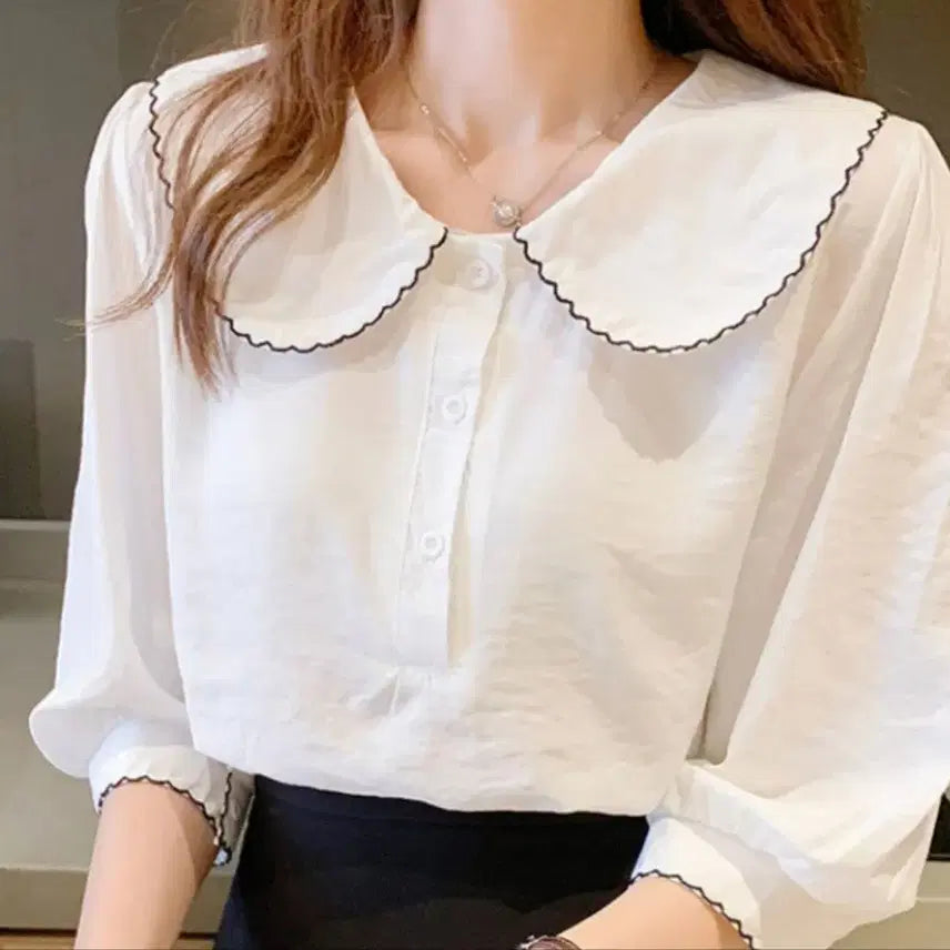 [BUNJANG] Ice Fabric Pintuck Collar Blouse / 핀턱 카라 아이스원단 블라우스 (무료배송)
