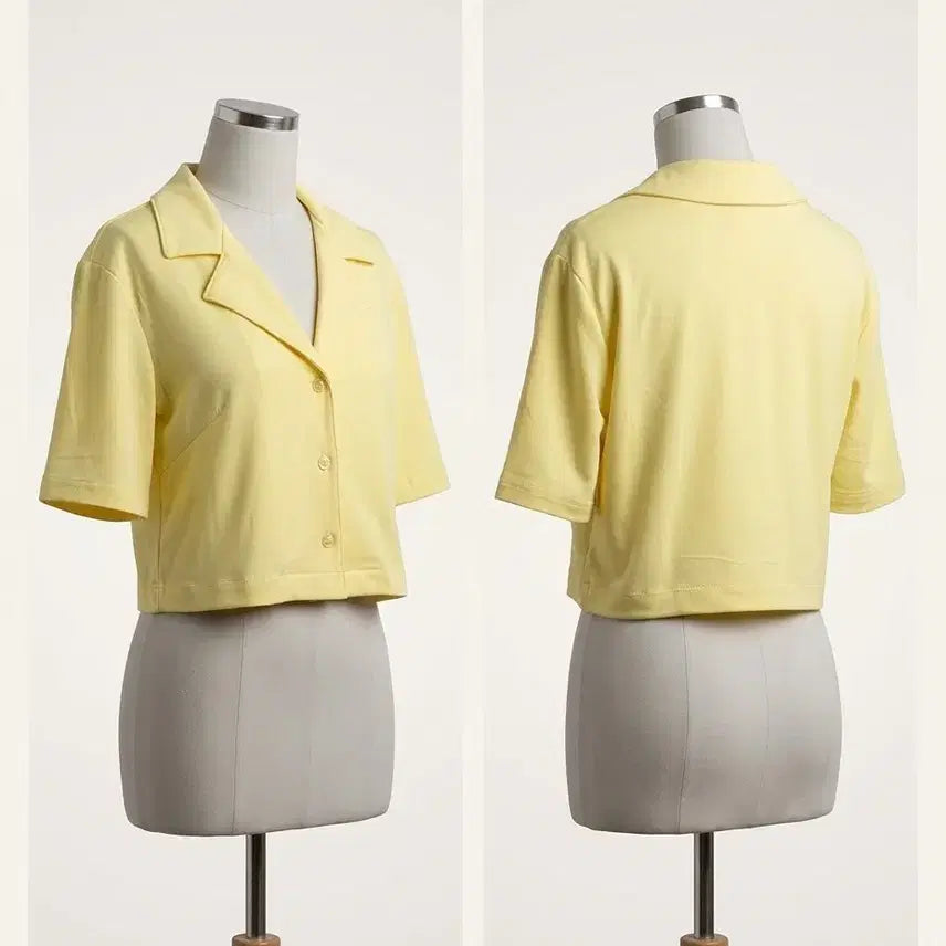 [BUNJANG] Yellow Crop Collar T-shirt / 옐로우 크롭 반팔 카라 티셔츠