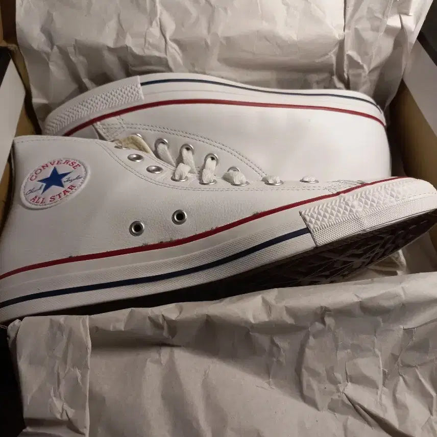 [BUNJANG] Converse All Star Leather Sneakers / 컨버스 올스타 흰색 레더 스니커즈