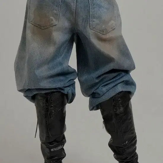 [BUNJANG] Grails Unisex Coated Balloon Denim Pants / 그레일즈 남성 여성 데님 팬츠 청바지 새제품 급처분
