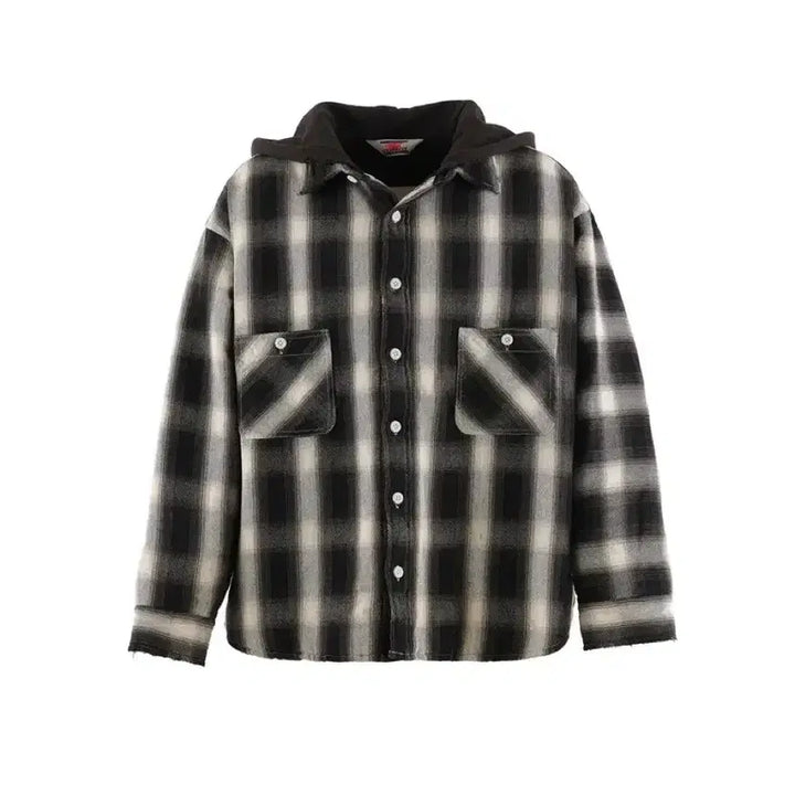 [BUNJANG] Saint Michael Hooded Flannel Shirt M / 세인트미카엘 후드 플란넬 셔츠 M