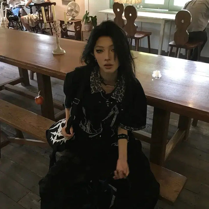 [BUNJANG] Gothic Punk Leopard Print Short Sleeve T-Shirt / 고딕 펑크 레오파드 프린트 반팔티