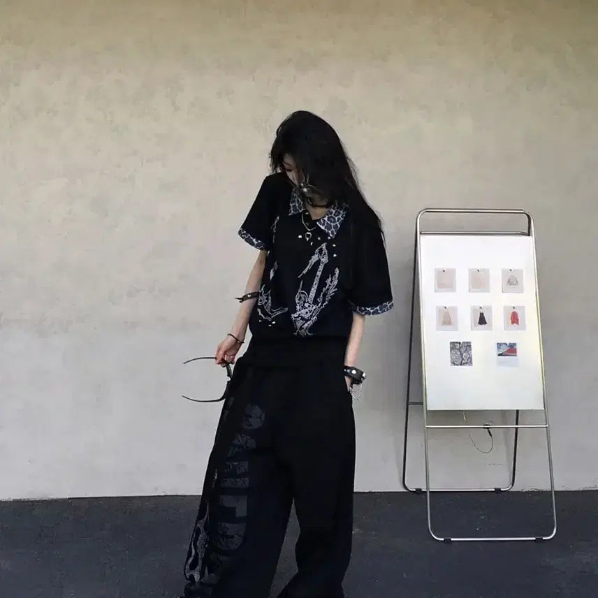 [BUNJANG] Gothic Punk Leopard Print Short Sleeve T-Shirt / 고딕 펑크 레오파드 프린트 반팔티