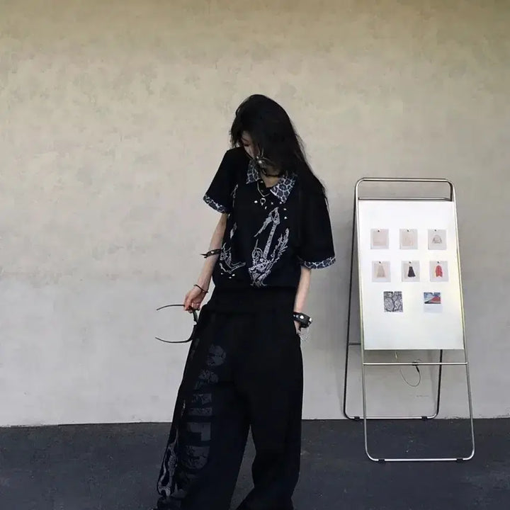 [BUNJANG] Gothic Punk Leopard Print Short Sleeve T-Shirt / 고딕 펑크 레오파드 프린트 반팔티