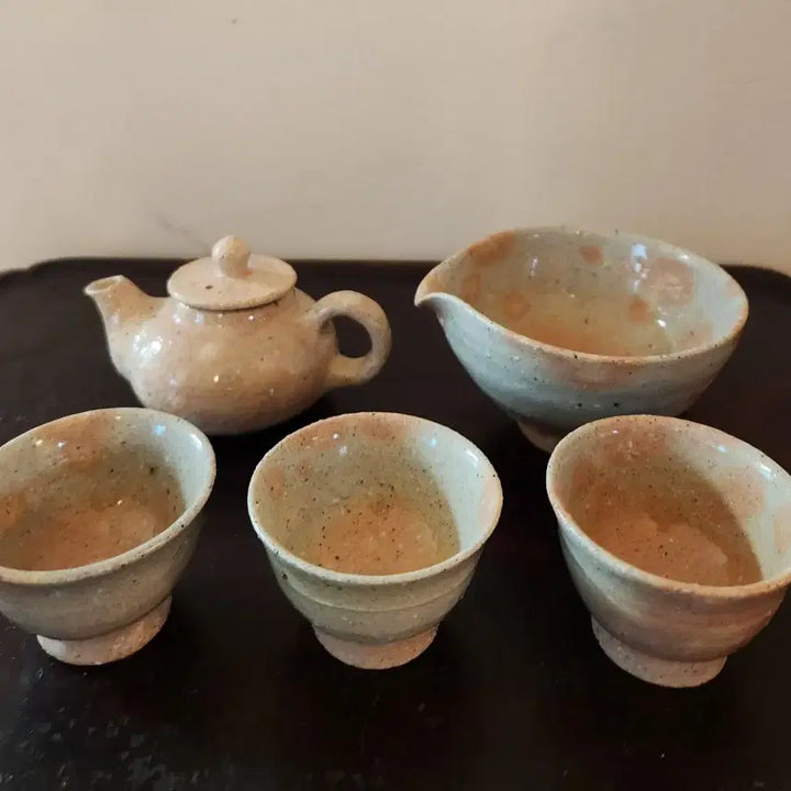 [BUNJANG] Unknown Artist Buncheong Honghwa 3-Person Tea Set / 작가작품 분청 홍화 3인 다기세트 "찻자리에 피어난 복사꽃"