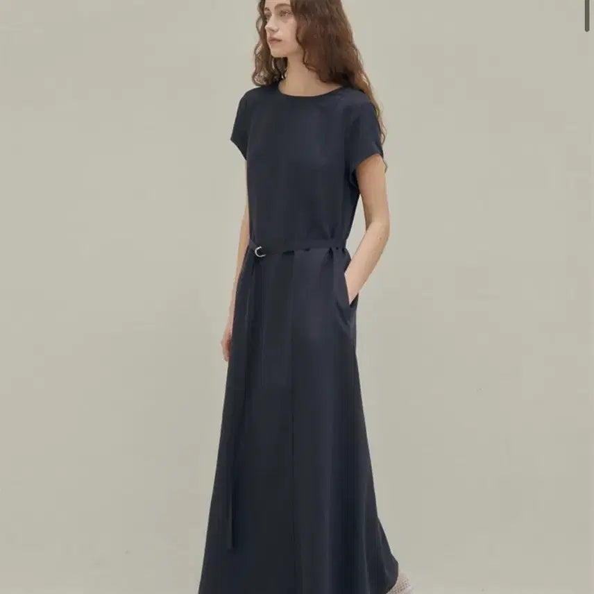 [BUNJANG] DermaGo Belt Short Sleeve Dress Navy / 더마고 벨트 반팔 원피스 네이비