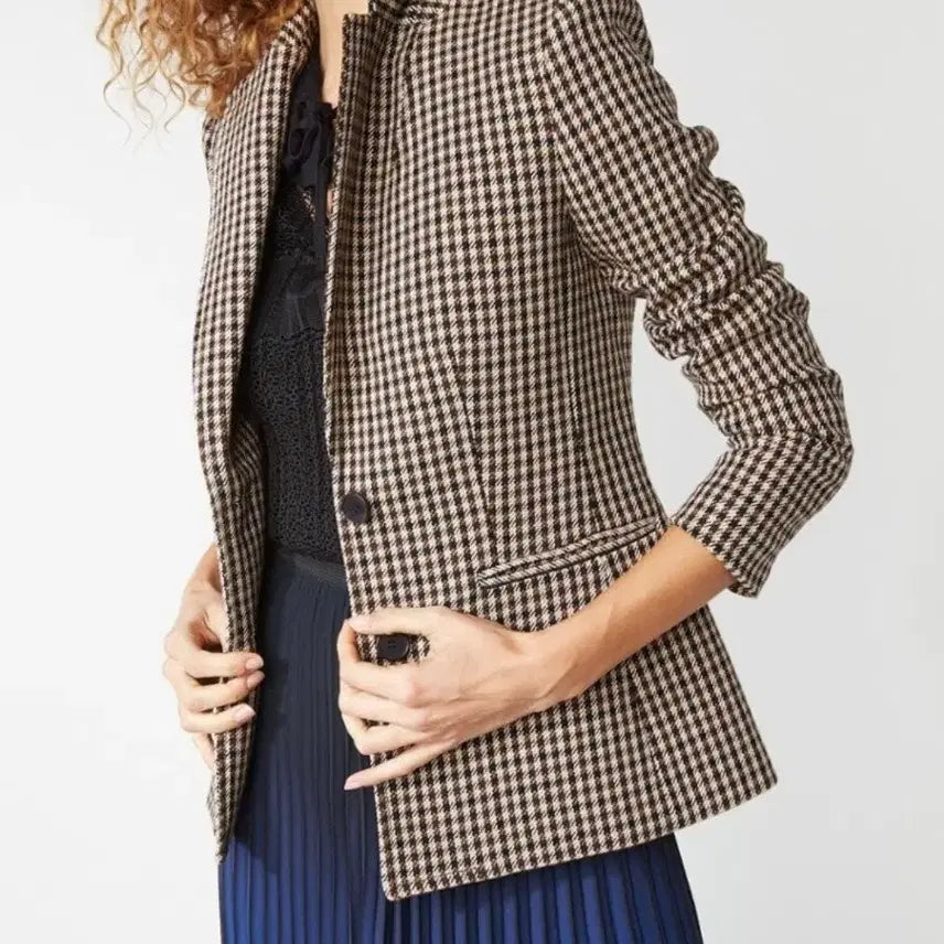 [BUNJANG] Maje Houndstooth Check Jacket &amp; Culottes Skirt Set / [새제품] 마쥬 울 하운드투스 체크 자켓&amp;바지치마 스커트 셋업 세트