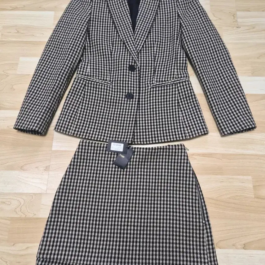 [BUNJANG] Maje Houndstooth Check Jacket &amp; Culottes Skirt Set / [새제품] 마쥬 울 하운드투스 체크 자켓&amp;바지치마 스커트 셋업 세트