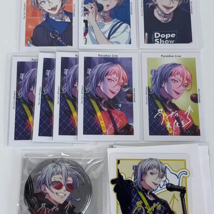 [BUNJANG] Paradox Live Natsume Ryu Signed JPRIDE Can Badge &amp; Clear Card Bundle Set / 파라라이 나츠메 류 사인 지프리 캔뱃지 클리어카드
