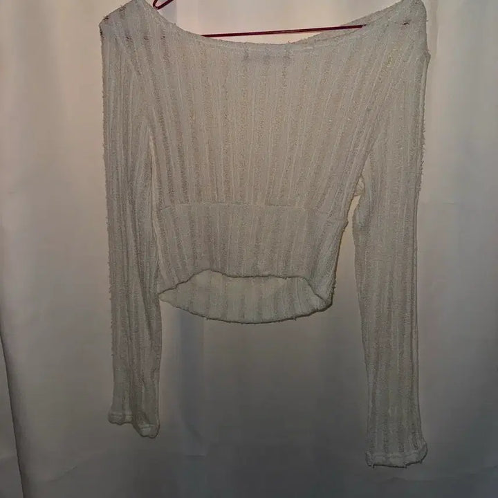[BUNJANG] Dear. Me Ivory Cable Knit Crop Top / 디어미 아이보리 꽈배기 니트 크롭 긴팔