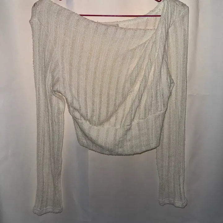 [BUNJANG] Dear. Me Ivory Cable Knit Crop Top / 디어미 아이보리 꽈배기 니트 크롭 긴팔