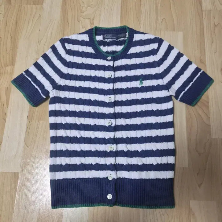 [BUNJANG] Polo Ralph Lauren Shuhua Stripe Cable Knit Short Sleeve Cardigan / (아이들슈화착용)폴로 랄프로렌 여성 스트라이프 케이블 숏슬리브 반팔니트