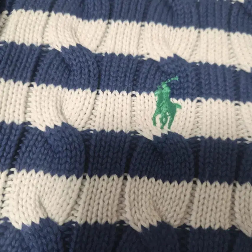 [BUNJANG] Polo Ralph Lauren Shuhua Stripe Cable Knit Short Sleeve Cardigan / (아이들슈화착용)폴로 랄프로렌 여성 스트라이프 케이블 숏슬리브 반팔니트