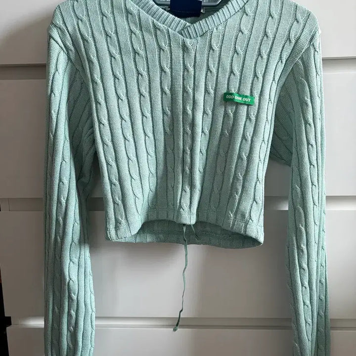 [BUNJANG] Odd One Out Shirring Crop Knit Mint Long Sleeve Top / 오드원아웃 크롭 셔링 긴팔 니트 민트