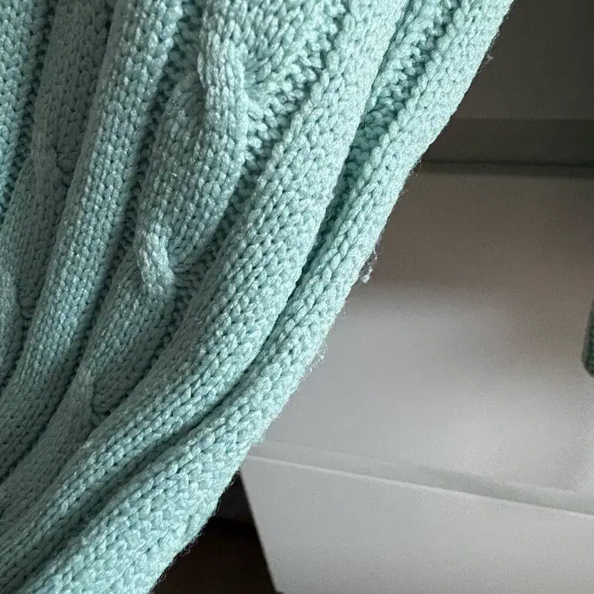 [BUNJANG] Odd One Out Shirring Crop Knit Mint Long Sleeve Top / 오드원아웃 크롭 셔링 긴팔 니트 민트