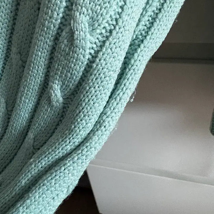 [BUNJANG] Odd One Out Shirring Crop Knit Mint Long Sleeve Top / 오드원아웃 크롭 셔링 긴팔 니트 민트