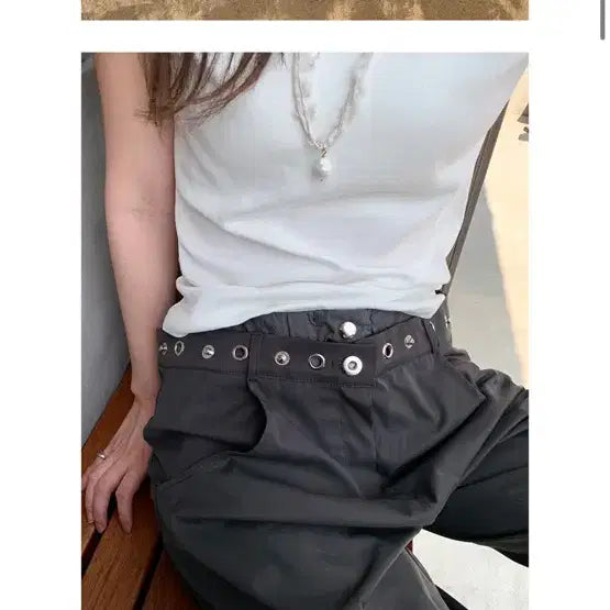 [BUNJANG] Frilly Petal Eyelet Point Pants Charcoal / 프릴리 페탈아일렛 포인트팬츠 차콜컬러 새제품