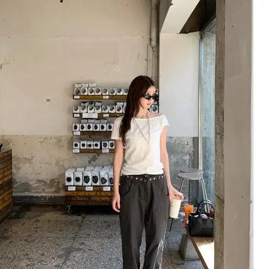 [BUNJANG] Frilly Petal Eyelet Point Pants Charcoal / 프릴리 페탈아일렛 포인트팬츠 차콜컬러 새제품