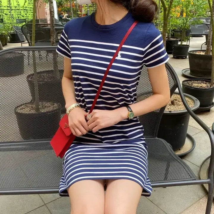 [BUNJANG] Polo Ralph Lauren Striped Short-Sleeve Dress / [택채 새제품] 폴로 랄프로렌 스트라이프 반팔 원피스