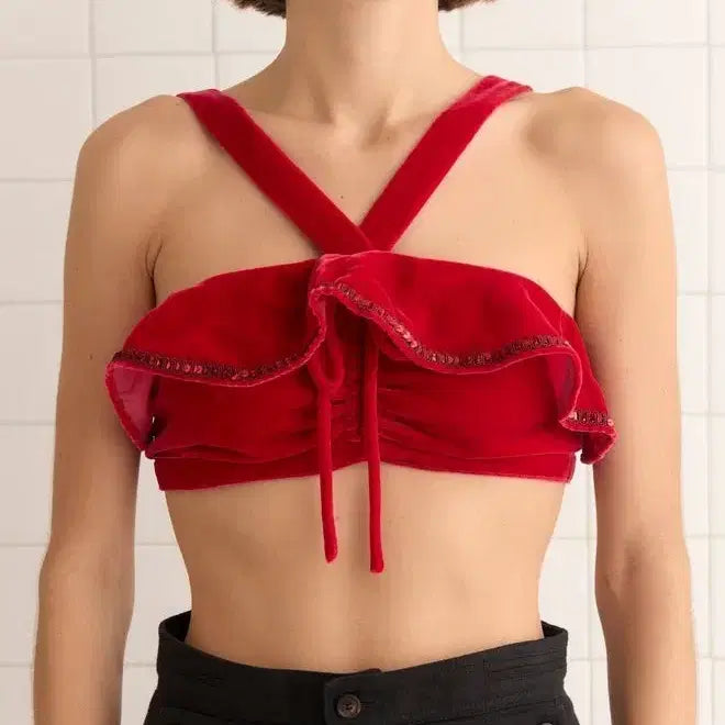 [BUNJANG] BODE Velvet Ruffle Bra Top Chili M / BODE 보디 벨벳 러플 브라 탑 M 칠리