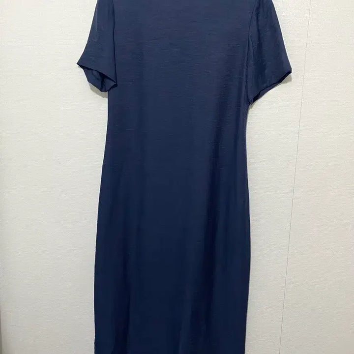 [BUNJANG] The Silhouette Crinkle Navy One-Piece Dress / 더 실루엣 크링클 네이비 원피스