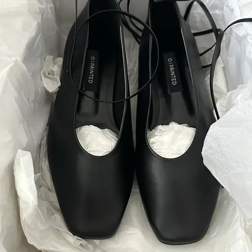 [BUNJANG] Detachable Strap Black Leather Flats - Size 230 / (미사용) 양가죽 플랫 230 블랙 / 끈 탈부착 가능