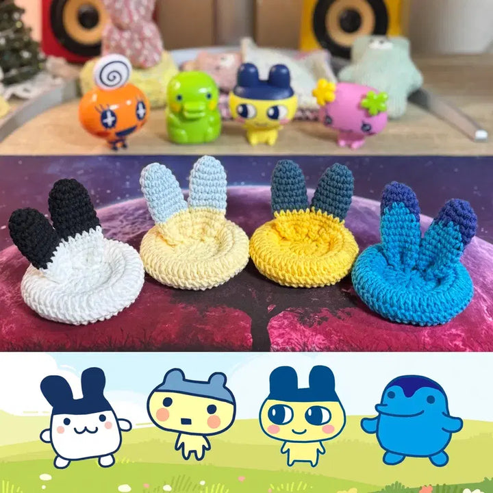 [BUNJANG] Tamagotchi Knitted Cushion - Ginjirochi / Mitsu For You Pop Up Case Stand / 다마고치 뜨개 방석 - 긴지로치 / 미츠 포유 포플 썸 케이스 거치대