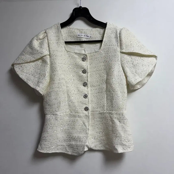 [BUNJANG] Ivory Tweed Short Sleeve Jacket with Belt / 새상품 여자 아이보리 트위드 반팔자켓 (벨트포함)